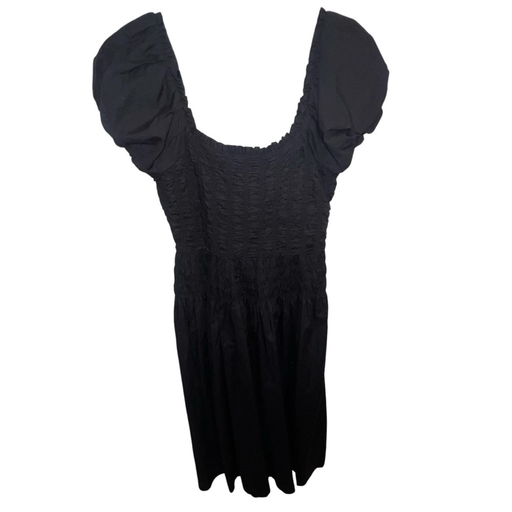 NWT Caroline Constas Black Drop Waist Smocked Puff Sleeve Midi Dress Medium M